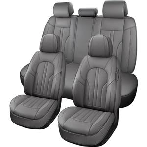 MINGBRON Car Seat Covers Full Set, 5 Seats Comfortable Faux Leather Seat Covers for Cars, Waterproof Automotive Seat Covers, Luxury Universal Fit Seat Covers for SUV, Sedans, Pick-up Trucks (Gray)