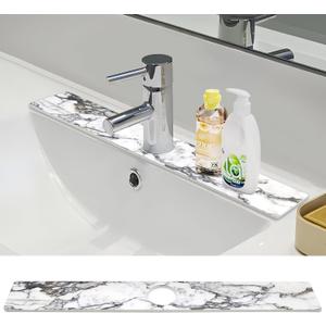 Kitchen Sink Splash Guard - Kitchen Faucet Mat, Diatomaceous Earth Kitchen Sink, Faucet Handle Drip Catcher, Bathroom Sink Faucet Mat for Countertop (30 * 3.93 in, White Marble)