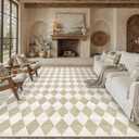 8x10 Checkered Beige Area Rug for Living Room Bedroom Washable Soft Modern Non Slip Large Throw Rug Lightweight Low Pile Neutral Carpet Dining Room Office Classroom Nursery Playroom