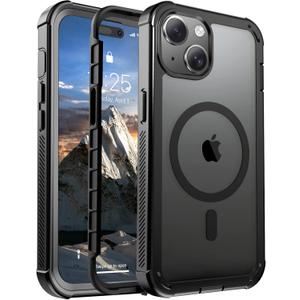 Magnetic for iPhone 15 Case, [Compatible with MagSafe][Military Grade Drop Protection][Heavy Duty Protection][Non-Slip][Shockproof] 2-Layer Durable Bumper Phone Case 6.1''-Black