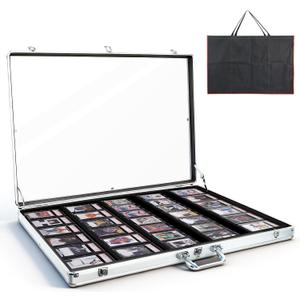 Trading Card Display Case,34"x22" Card Show Display Case,Excellent quality and High Performance,card display case with Alloy safety lock&Anti-wear surface for Sports Card/TCG/Jewelry Collection,Silver