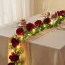 Dolicer 2Pcs 13Ft Artificial Eucalyptus Garlands with Flowers - 8 Roses, Faux Floral Greenery Garlands with 13Ft String Lights Fake Flowers Vines for Wedding Table Centerpieces Arch Party Decor (Red)