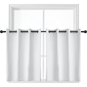 YGO Greyish White Window Valance Blackout Short Curtain Tiers 2 Panels for Kitchen 52 Wide by 24 Long, White Color, 2 Pcs