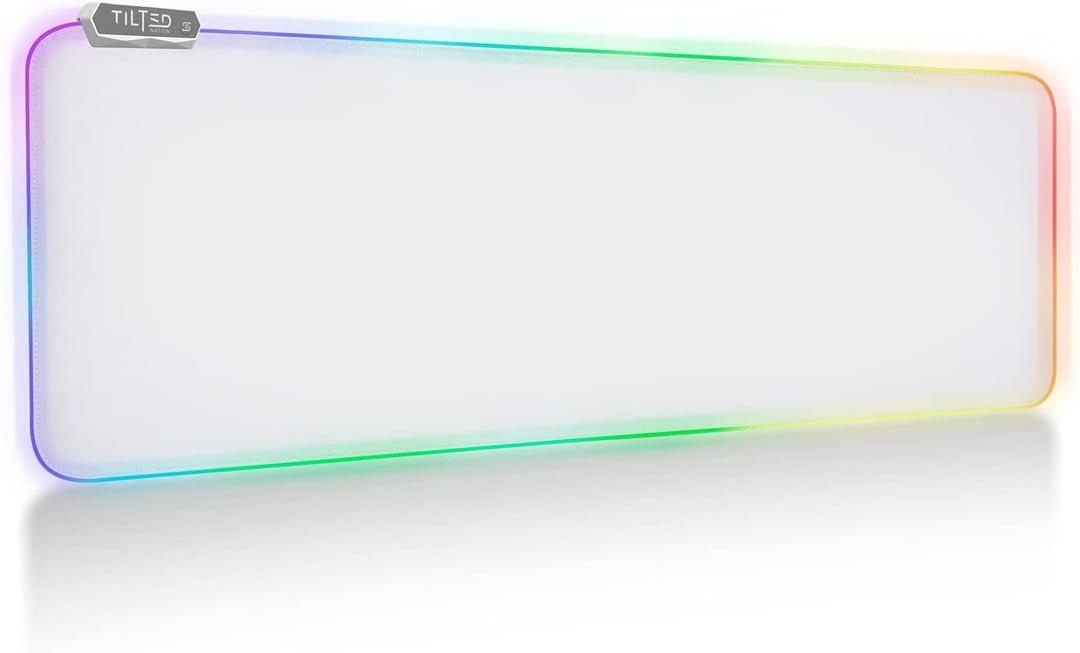 Tilted Nation Bone White Gaming Mouse Pad RGB - Large LED Mousepad - LED Desk mat with 8 Adjustable Light Modes - Non Slip Rubber Base, Easy to Clean Water Proof Surface Mat for Keyboard and Mouse