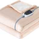 SEALY Heated Blanket Electric Throw, Flannel & Sherpa Heating Throw with 6 Heat Settings & 2-10 Hours Auto Shut Off, Fast Heating & ETL Certification, 50x60 Inch, Beige