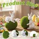 Yookeer 2 Set Easter Bunny Green Mossy Eggs Flocked Table Decor 7 Inch Farmhouse Spring Easter Tabletop Decorations White Gloss Bunny Figurines with Green Moss Eggs for Spring Tabletop Centerpiece