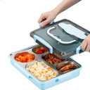 304 Stainless Steel Bento Lunch Boxes for Adults, 5 Sections Rectangular Divided Plates Tray Blue Reusable dinner Plate with Lid and Buckled leak-proof Portion Control Food Containers