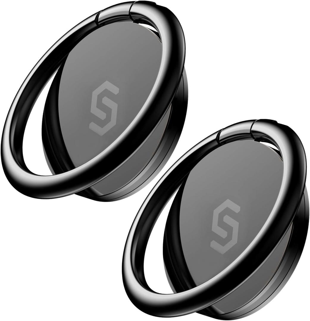 Syncwire Cell Phone Ring Holder Stand [2 Pack], 360 Degree Rotation Finger Ring Kickstand with Polished Metal Phone Grip for Magnetic Car Mount Compatible with iPhone, Samsung, LG, Sony, HTC (Black)
