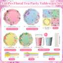 450 Pcs Floral Tea Party Tableware Set Decorations Scalloped Flower Paper Plates Napkins Cups Cutlery Straws for Pastel Garden Baby Bridal Shower Wedding Birthday Party Supplies, Serves 50