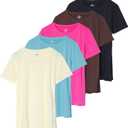 Real Essentials 5 Pack: Women's Short Sleeve Active Workout T-Shirts - Dry Fit Gym Tops with Split Hem (3X)