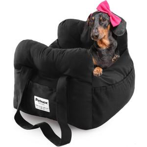 Dog Car Seat for Small Dogs, Portable Puppy Car Seat of Easy Installation, Fashionable Pet Carrier Bag with Large Pockets, Machine Washable Dog Booster Seat (Black)