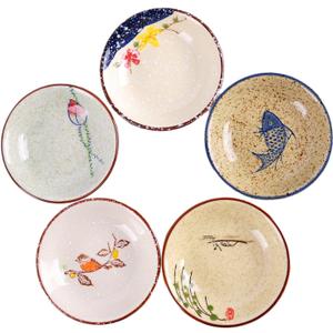 WHJY Japanese Retro Porcelain Side Dish Ceramic Side Dishes Bowl Seasoning Dishes Soy Dipping Sauce Dishes - Set of 5