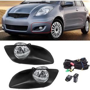 munirater 1Pair of Fog Lights RH & LH Replacement for 2007-2011 Yaris 4Door Clear Fog Lamps +Switch Kit