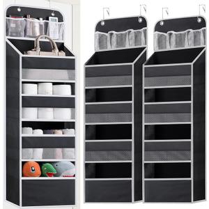 2 Pack Over The Door Organizer, Hanging Storage Organization with Large Capacity Pockets, Swing-Proof Behind Door Storage Shelf for Kicthen Bedroom Nursery Kids Toys Shoes,Black