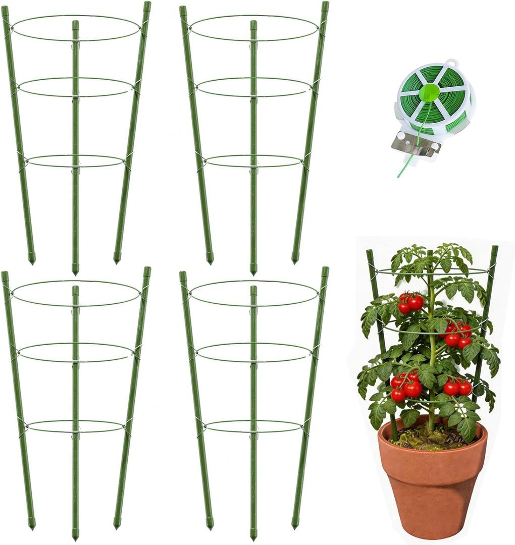 4 Pack Tomato Cage for Garden Plant Support, 18 inches Small Tomato Cages Tomato Trellis with Adjustable Rings, Plant Stakes for Peony Support, Tomato Stakes Rings for Climbing Plants