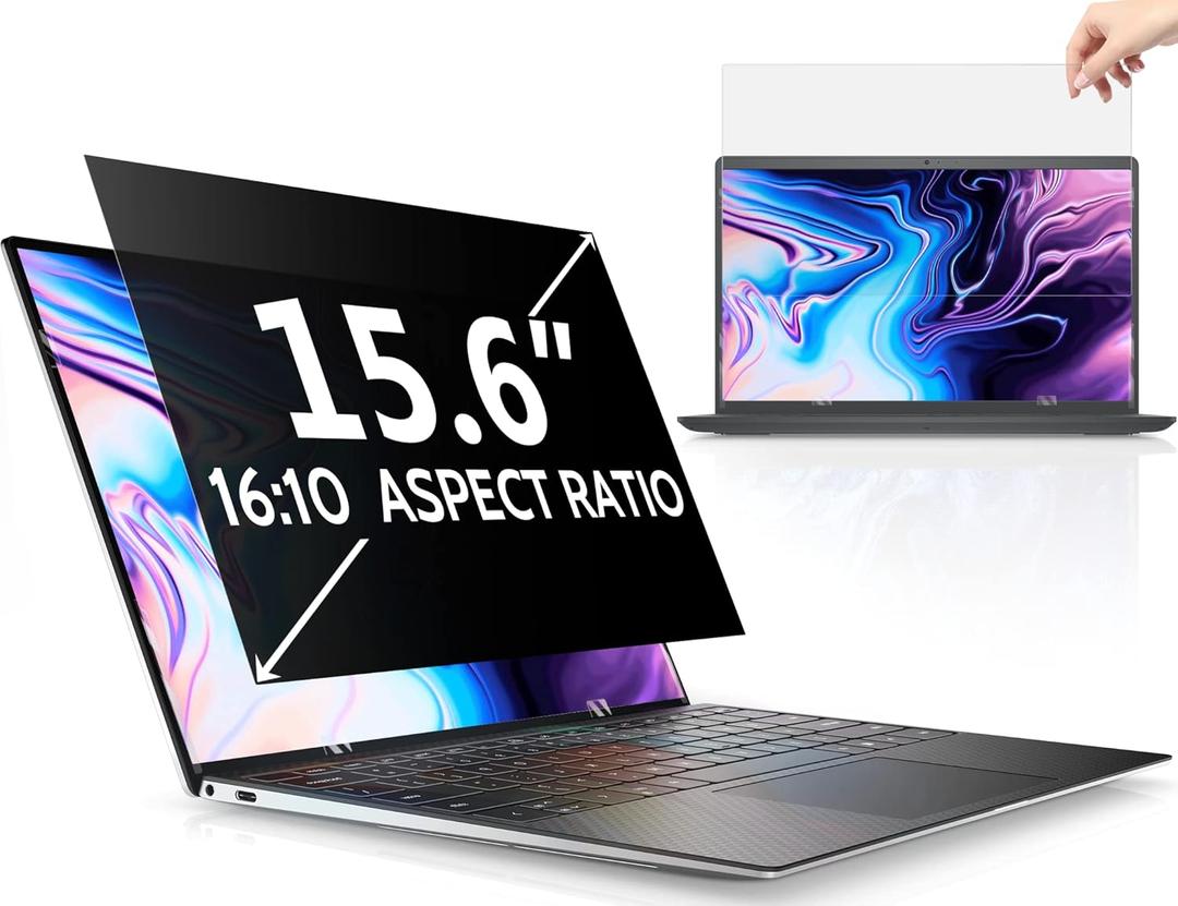 15.6 Inch Laptop Privacy Screen Compatible with Lenovo Hp Dell Acer Asus Thinkpad Envy Xps Computer 16:10 Aspect, Removable Anti Glare Blue Light Filter Protector, 15" Monitor Security Shield