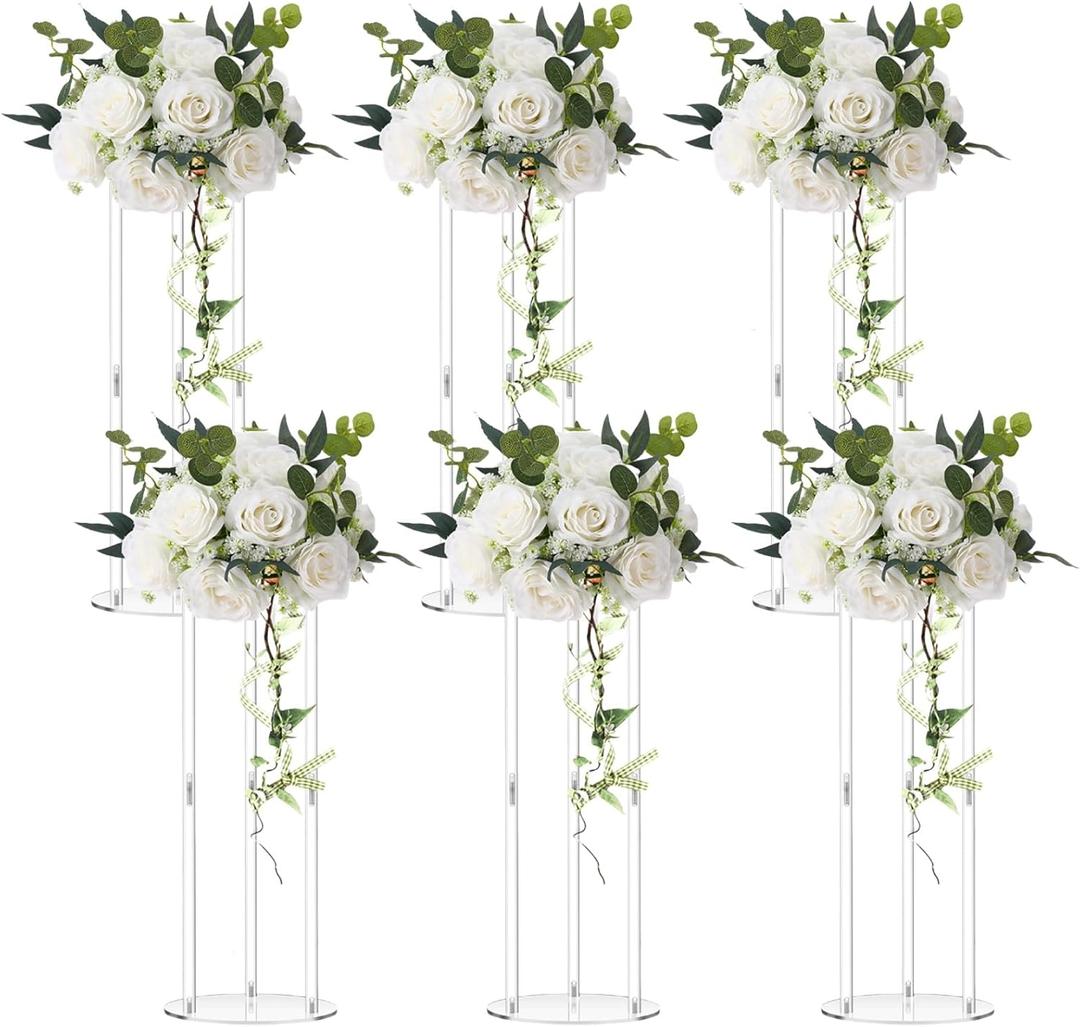 6 Pcs Tall Acrylic Vase Wedding Centerpieces Clear Elegant Centerpiece Stand with Artificial Hydrangea Flowers for Wedding Party Table Home Decorations (20 Inch)