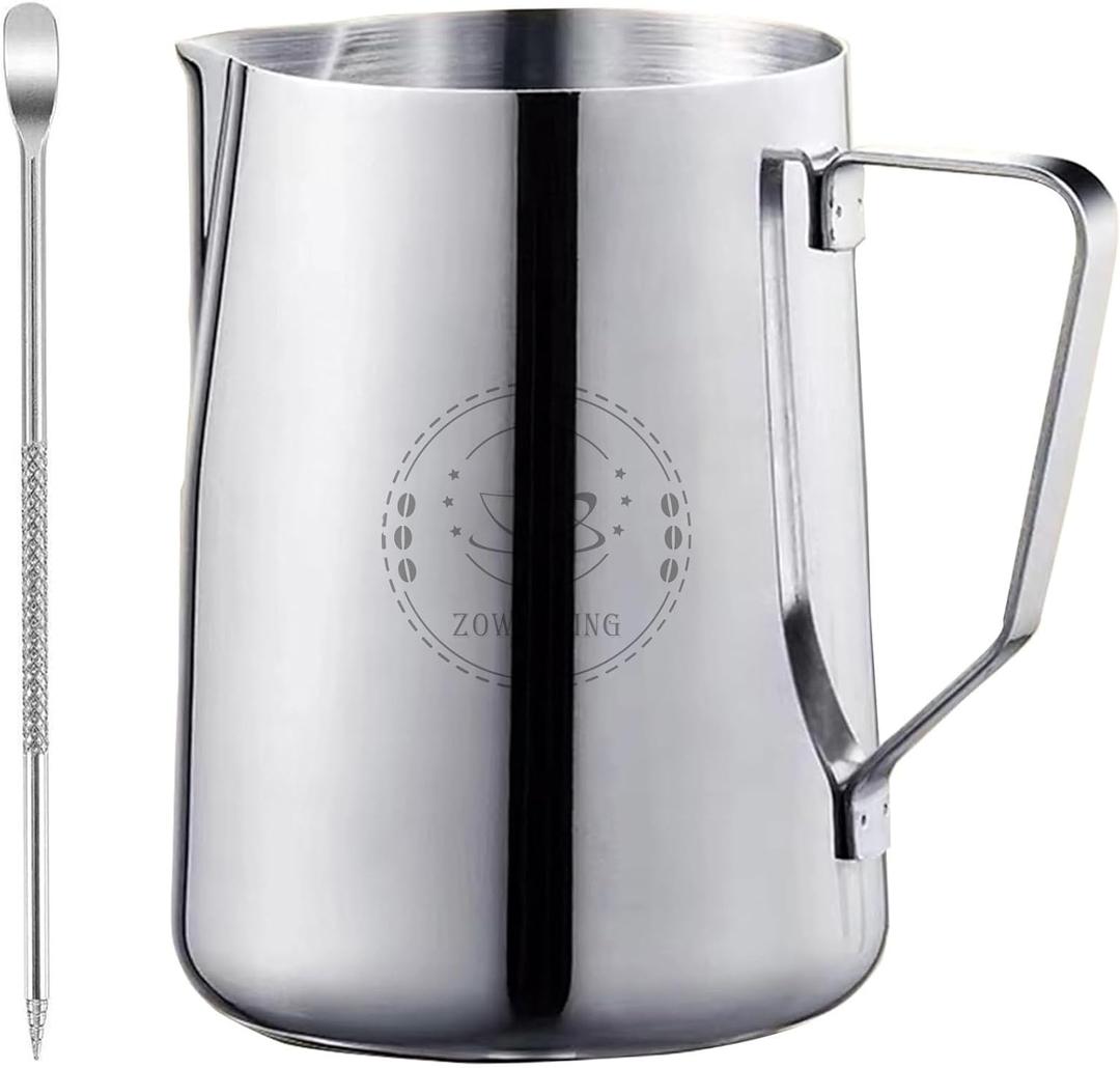 Milk Frothing Pitcher 50oz, Espresso Steaming Pitchers 50 Oz, Espresso Machine Accessories, Milk Frother cup 1500ml, Coffee Cappuccino Latte Art, Stainless Steel Jug with Dsecorating Art Pen