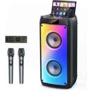 Karaoke Machine with 2 Wireless Microphones, Portable Bluetooth Speaker for Adults & Kids, Big Party PA System with Disco Lights for Gatherings, Stage Subwoofers, The Best Gifts for All