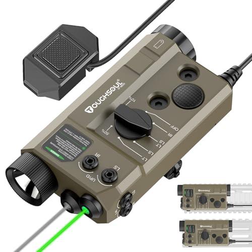 Mlok and Picatinny Mounted Tactical Flashlight Green Laser Infrared(IR) Laser 3 in 1 Combo, 1200 Lumen Light with Remote Pressure Switch for Rifle