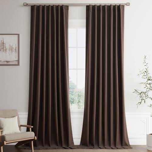 Joywell Coffee Linen Full Blackout Curtains 102" Long, Rod Pocket/Back Tab/Hook Belt/Clip Rings,Thermal Insulated Drapes for Bedroom Living Room with Hooks,2 Panels, 52" x 102"