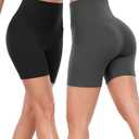 Hi Clasmix 2 Pack High Waisted Biker Shorts for Women-5" Tummy Control Fitness Athletic Workout Running Yoga Gym Shorts Black/Grey Large-X-Large