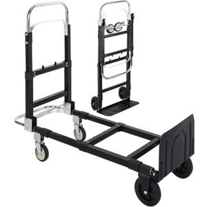 RedSwing Hand Truck Dolly Foldable,Folding Convertible Hand Truck with 4 Wheels,2 in 1 Heavy Duty Dolly Cart for Moving Luggages,Garage,Home,500 Lbs