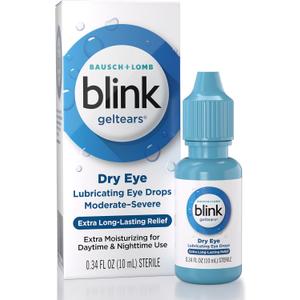 BLINK GelTears Eye Drops for Dry Eyes, Moisturizing & Soothing for Moderate to Severe Dry Eyes, Instantly Soothes, Moisturizes & Provides Long-Lasting Hydration for Day & Night Relief, 0.34 Fl Oz. Aug/2026
