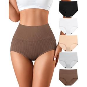 J-pone Womens Underwear Cotton High Waisted Strech Soft Full Coverage Briefs Ladies Postpartum Panties 5 Pack, 3XL/4XL, Count Of 4