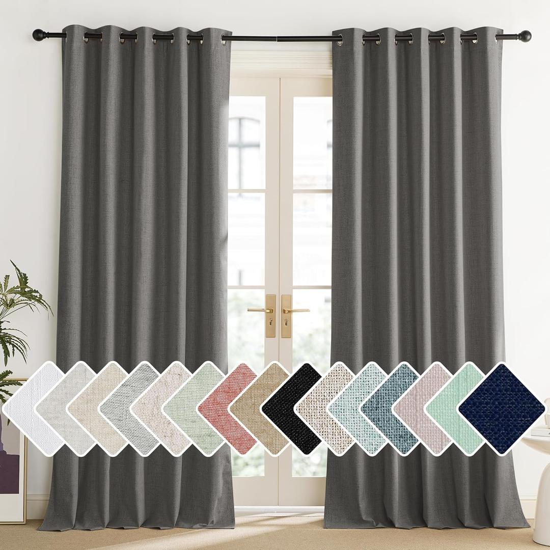 NICETOWN Grizzle Gray Vintage Linen 100% Blackout Curtains for Living Room, Thermal Insulated Curtains 84" Long, Noise Reducing Window Treatment Drapes for Dining Room, 62" Wide Per Panel, Set of 2