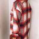 Women's Brushed Plaid Shirts Long Sleeve Flannel Lapel Button Down Cardigan Boyfriend Shacket Jacket Coats (Red, S)