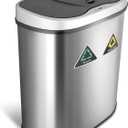 Ninestars DZT-70-11R Automatic Touchless Motion Sensor Semi-Round Trash Can/Recycler, 18.5 Gal. 70 L., Stainless Steel