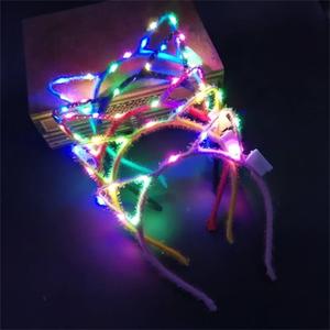 REQO 10 Pieces Cat Ears Headbands Set, LED Cute Cat Light Up Head Accessories, Glowing Girls Headdress Party Supplies For Night Clubs, Raves, Concert Party, Christmas, Halloween, Adults, Kids (10pcs-A)