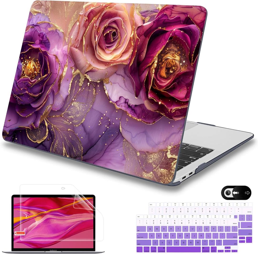 Mektron for MacBook Air 13 inch Case 2021-2018 Release A2337 M1 A2179 A1932, Plastic Hard Shell Case Only Compatible with MacBook Air 13 inch Retina Fits Touch ID, Marble Flowers