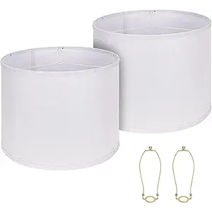 Drum Lamp Shades Set of 2, White Large Lampshades 12" Top X 14" Bottom X 11" Height, ALUCSET Large Lampshades Spider Fitter, Natural Linen Lamp Shade, Easy Assembly Required with 2 Lampshade Holders