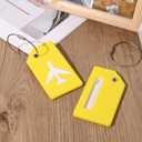 7 x VGOODALL 2PCS Yellow Luggage Tags, Silicone Privacy Cover ID Labels with Name ID Card & Metal Wire Loop Handbag Identifier Tags for Women Men Party Birthday Gift 2" x 3.5"
