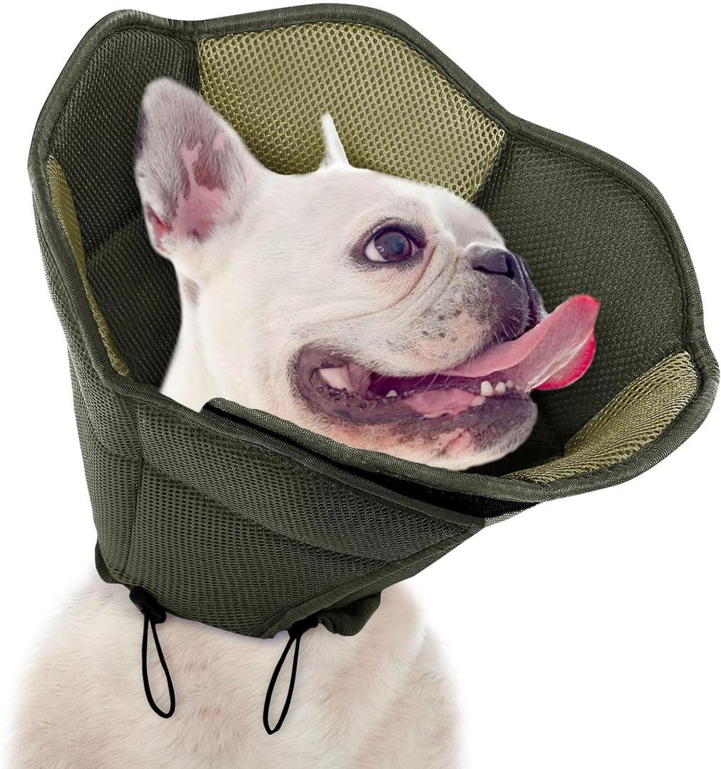 SUNFURA Dog Cone - Soft Cone for Dogs to Stop Licking, Pet E-Collar Alternative After Surgery, Adjustable Pet Recovery Collar for Wound Healing, Army Green Medium