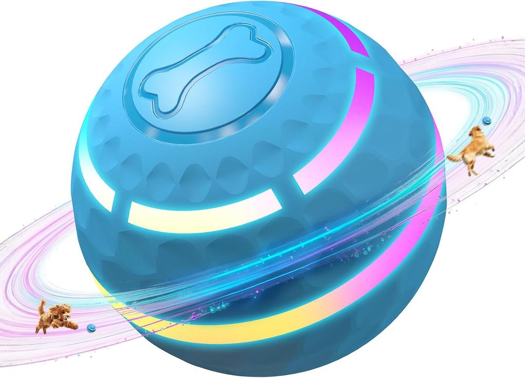 Apasiri Interactive Dog Toys: Automatic Moving Dog Balls with LED Lights, Puppy Toy to Keep Them Busy, Duraspin Dog Ball for Small,Medium,Large Dogs, Dog Toys for Aggressive Chewers,Rechargeable(Blue)