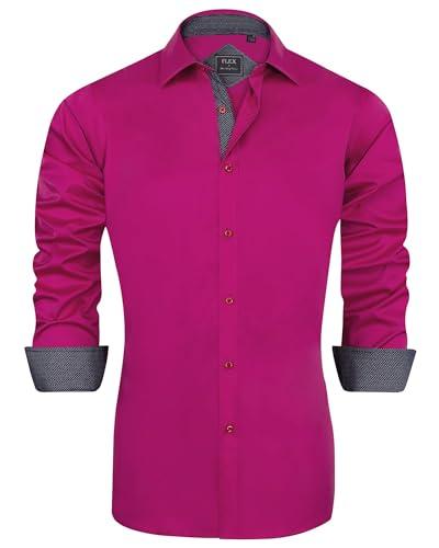 J.VER Dress Shirts for Men Contrast Collar Casual Button Down Shirt Long Sleeve Wedding Party Stylish Tops Hot Pink Large, Size L