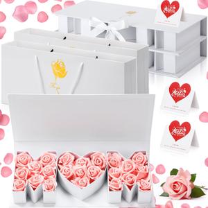 Ctosree 2 Sets Mother's Day Mom Flower Gift Box with 18'' x 7.7'' x 2.7'' Empty MOM Letter Shaped Box Gift Bags Greeting Cards for Mother's Day Birthday Flower and Arrangements(White)
