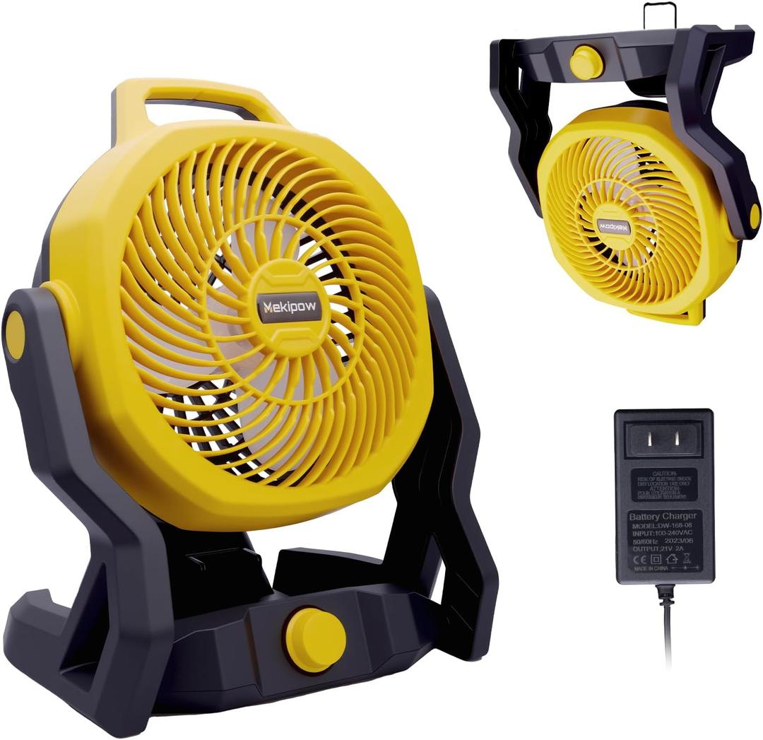 Cordless Jobsite Fan Fit for Dewalt 20V, Battery Powered Portable Fan with Brushless Motor, 750 CFM Variable Speed, or AC Power for Outdoor, Camping, Workshops, Office, Home, RVs (TOOL ONLY)