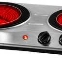 OVENTE Countertop Infrared Double Burner, 1700W Electric Hot Plate and Portable Stove with 7.75" and 6.75" Ceramic Glass Cooktop, 5 Level Temperature Setting and Easy to Clean Base, Silver BGI102S