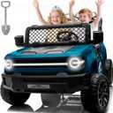 XL 24V 2 Seater Ride on Toys for Big Kids w/ 132lb Weight Capacity, 4WD Ride on Car Truck with 22" Wide Seat, Remote Control, Max Speed 7 MPH, LED Lights, Music, Toy Shovel, Soft Start (Blue)