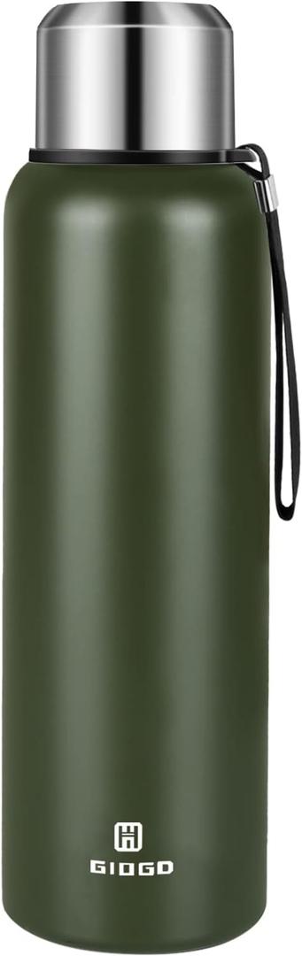 Insulated vacuum Thermo Bottle 1500ml/50.7oz with cup Stainless steel coffee bottles for hot and cold drink water flask.(Green,1500ml)