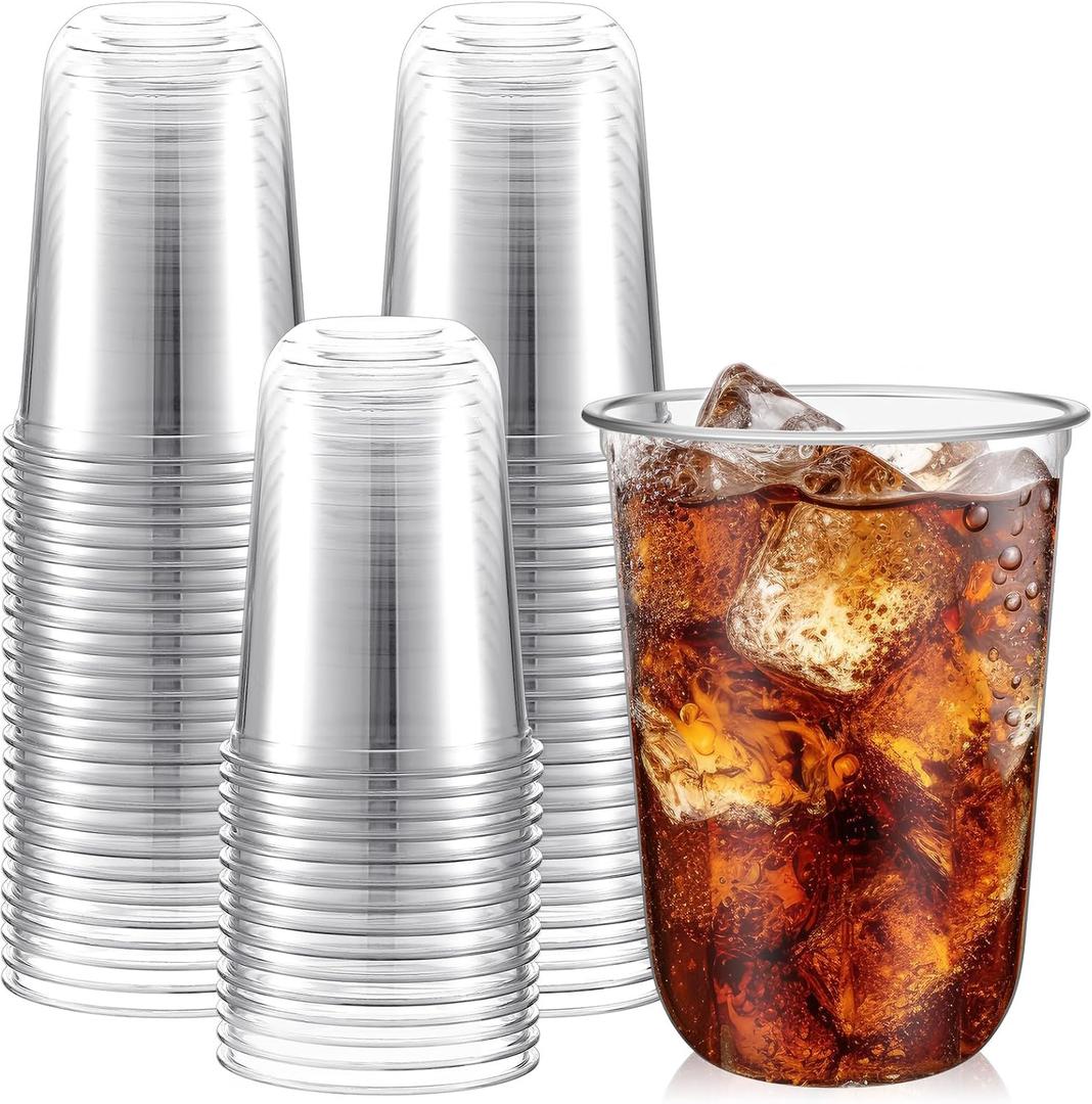 50 Pcs 16oz Disposable Stemless Glasses Crystal Plastic WineGlasses Clear Classic Pet Cup for Meeting Weddings Birthdays Cocktail Christmas Party Supplies(Clear)