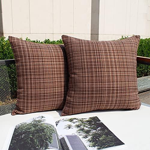 Kevin Textile Pack of 2 Outdoor Decorative Linen Farmhouse Throw Pillow Covers Solid Waterproof Garden Cushion Cases for Patio Tent Balcony Couch Sofa 24x24 Inch Brown