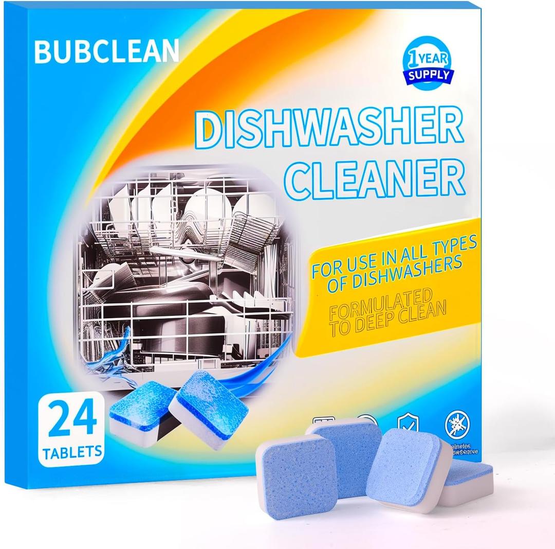 2 x 24 Pack BUBCLEAN Dishwasher CleanerDeodorizer Tablets, Deep Cleaning Descaler for Dishwasher, Natural Odor, Limescale, Grease, Calcium  Smell Remover, Septic Safe with Lemon Scent - 12 Month Supply
