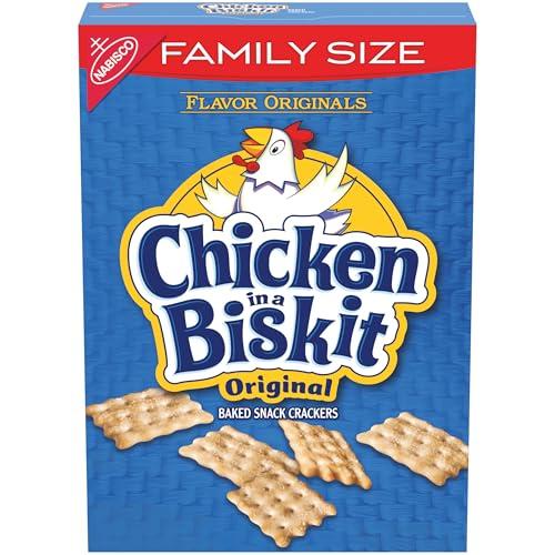 Chicken in a Biskit Original Baked Snack Crackers, Lunch Snacks, Family Size, 12 oz, Best By: 03/08/26