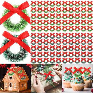 Hotop 100 Pcs Mini Christmas Wreaths Artificial Christmas Miniature Green Mini Wreath Artificial Xmas Wreaths Miniature Dollhouse Xmas Decorations for Tree Hanging Ornaments(1.57" d)