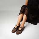 DOEYG Black Mesh Ballet Flats for Women Round Toe Mesh Ballerina Shoes Fishnet Flats Dressy Buckle Mary Jane Flats Comfortable Casual Summer Sandals US Size 10.5